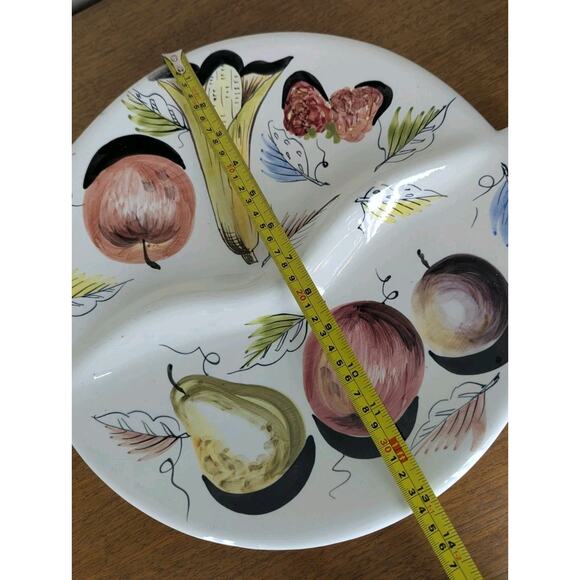 Italian Porcelain Circular Divided Serving Platter Hand Painted Fruit Signed - Picture 15 of 16